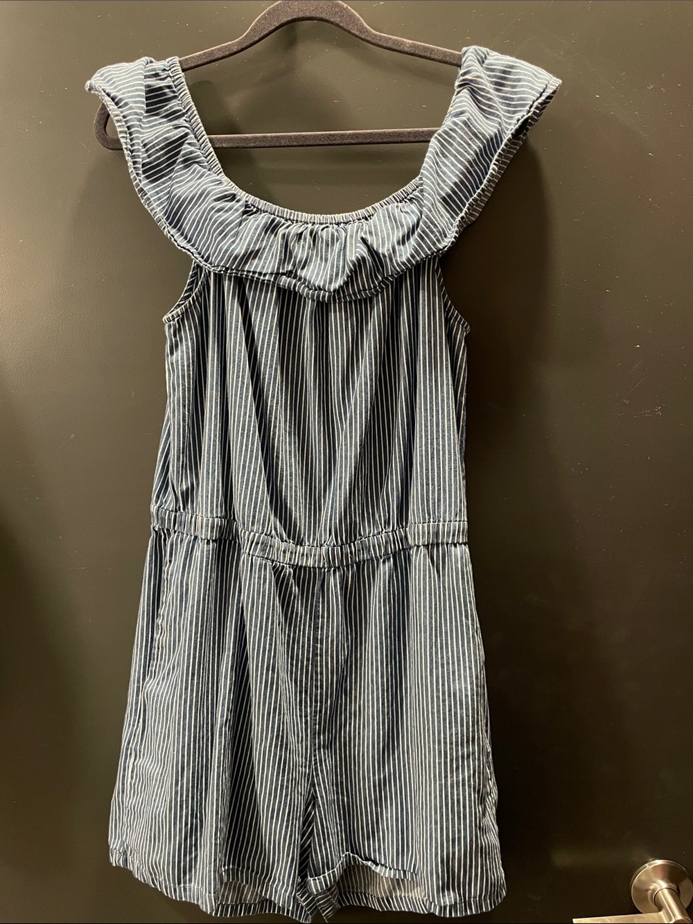 Pure Cotton Navy & White Striped Strapless Shorts Jumper Romper With Pockets